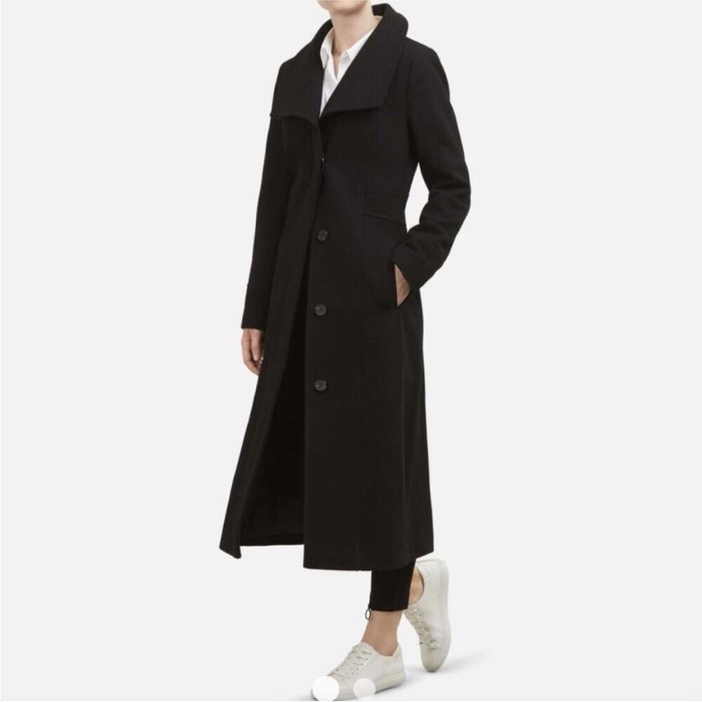 Kenneth Cole New York Long Wool Blend Trench Coat Black XS